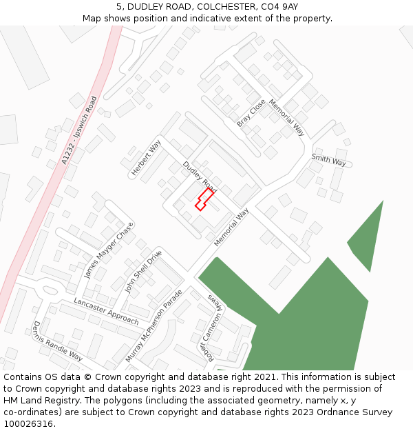 5, DUDLEY ROAD, COLCHESTER, CO4 9AY: Location map and indicative extent of plot