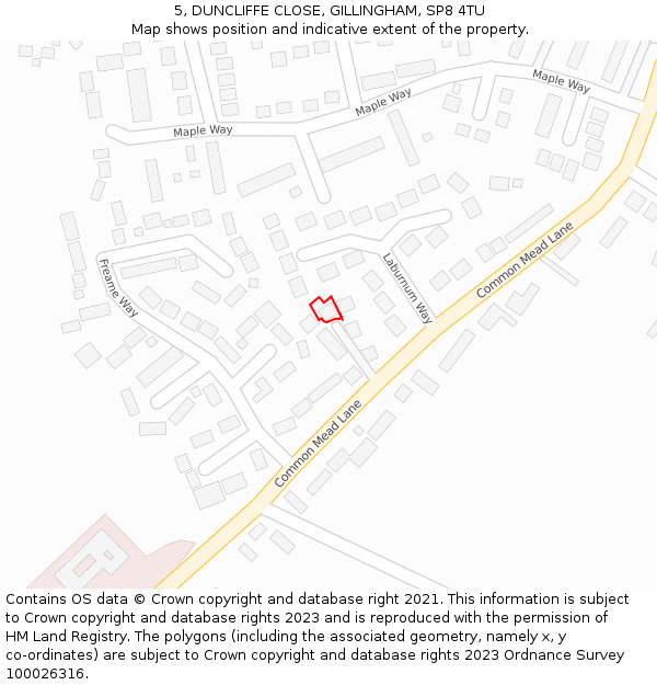 5, DUNCLIFFE CLOSE, GILLINGHAM, SP8 4TU: Location map and indicative extent of plot