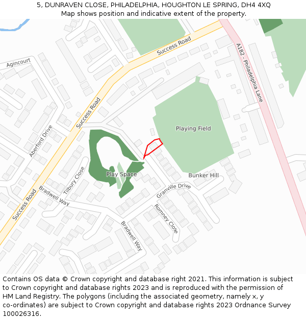 5, DUNRAVEN CLOSE, PHILADELPHIA, HOUGHTON LE SPRING, DH4 4XQ: Location map and indicative extent of plot