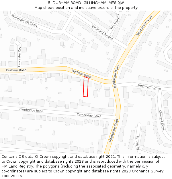 5, DURHAM ROAD, GILLINGHAM, ME8 0JW: Location map and indicative extent of plot