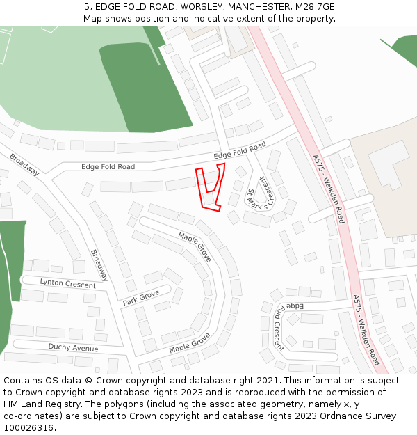 5, EDGE FOLD ROAD, WORSLEY, MANCHESTER, M28 7GE: Location map and indicative extent of plot