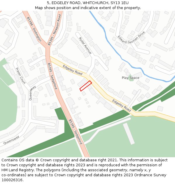 5, EDGELEY ROAD, WHITCHURCH, SY13 1EU: Location map and indicative extent of plot