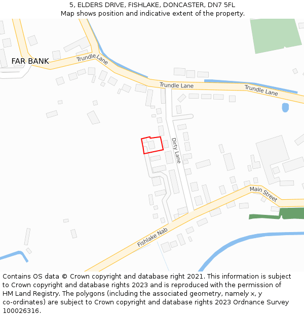 5, ELDERS DRIVE, FISHLAKE, DONCASTER, DN7 5FL: Location map and indicative extent of plot