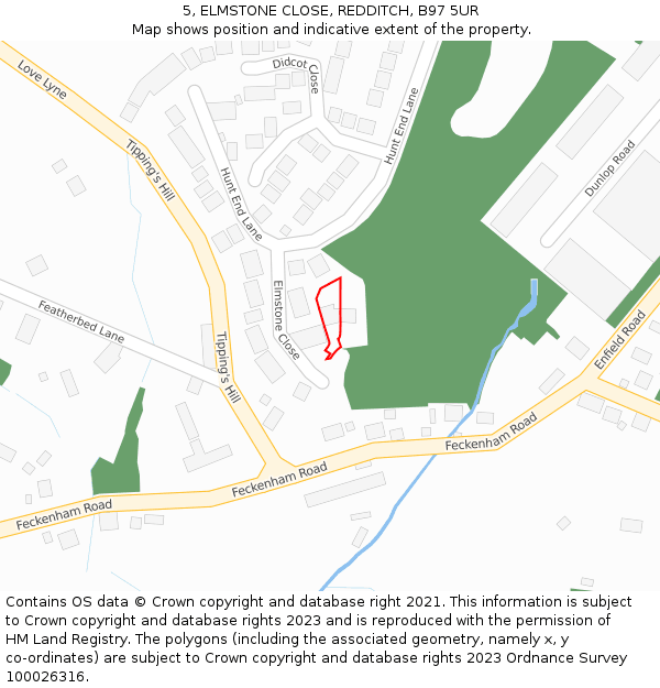 5, ELMSTONE CLOSE, REDDITCH, B97 5UR: Location map and indicative extent of plot