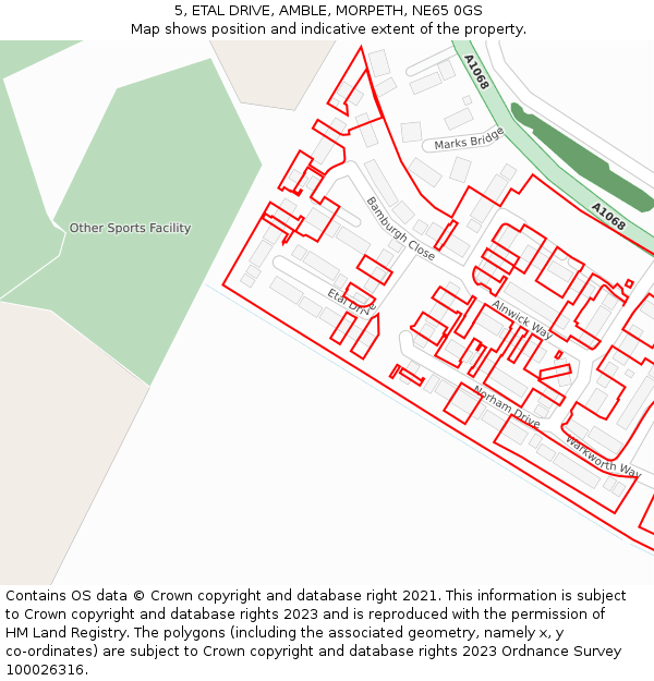 5, ETAL DRIVE, AMBLE, MORPETH, NE65 0GS: Location map and indicative extent of plot