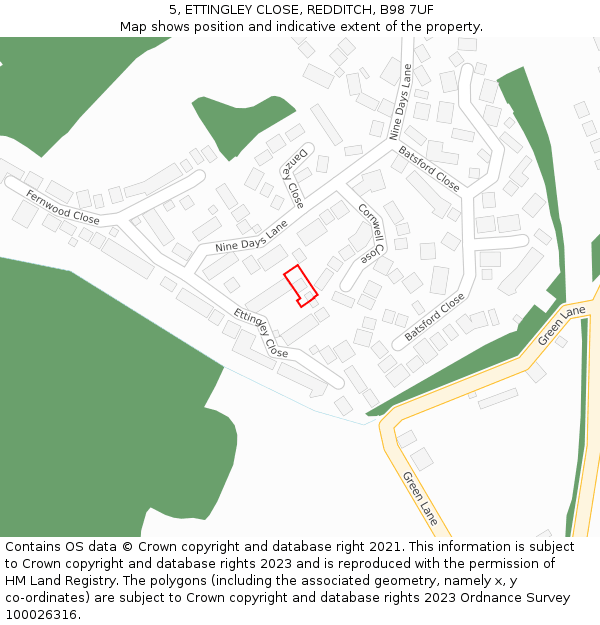 5, ETTINGLEY CLOSE, REDDITCH, B98 7UF: Location map and indicative extent of plot