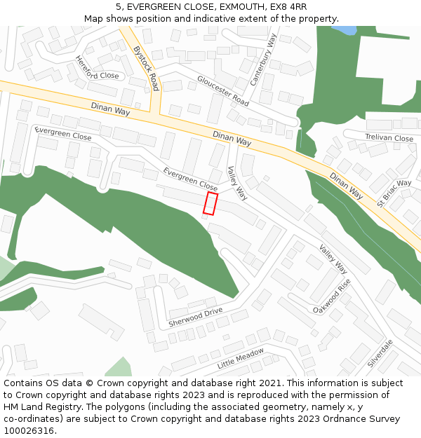 5, EVERGREEN CLOSE, EXMOUTH, EX8 4RR: Location map and indicative extent of plot