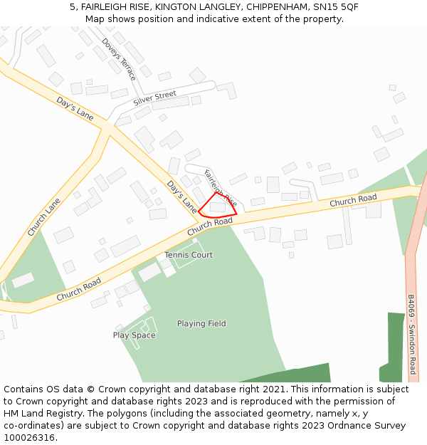 5, FAIRLEIGH RISE, KINGTON LANGLEY, CHIPPENHAM, SN15 5QF: Location map and indicative extent of plot