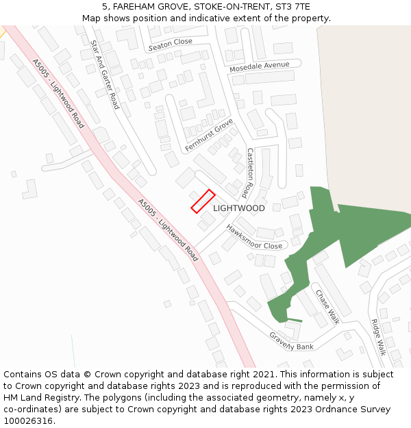 5, FAREHAM GROVE, STOKE-ON-TRENT, ST3 7TE: Location map and indicative extent of plot