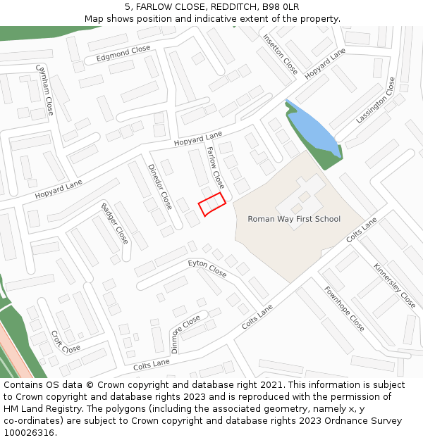 5, FARLOW CLOSE, REDDITCH, B98 0LR: Location map and indicative extent of plot