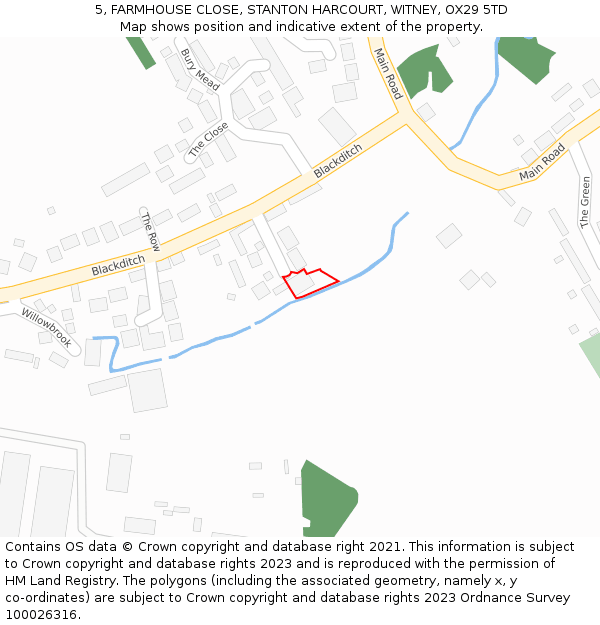 5, FARMHOUSE CLOSE, STANTON HARCOURT, WITNEY, OX29 5TD: Location map and indicative extent of plot