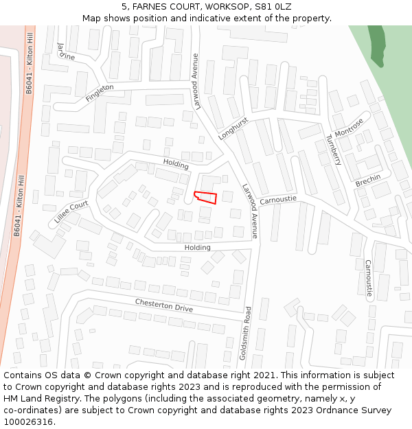 5, FARNES COURT, WORKSOP, S81 0LZ: Location map and indicative extent of plot