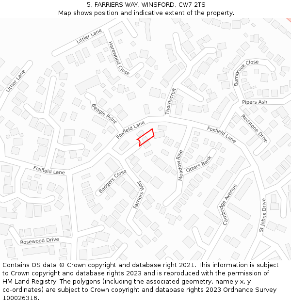 5, FARRIERS WAY, WINSFORD, CW7 2TS: Location map and indicative extent of plot