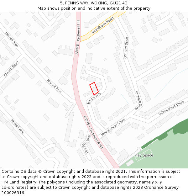 5, FENNS WAY, WOKING, GU21 4BJ: Location map and indicative extent of plot