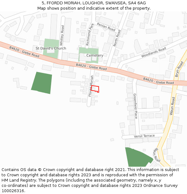 5, FFORDD MORIAH, LOUGHOR, SWANSEA, SA4 6AG: Location map and indicative extent of plot