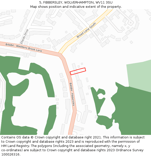 5, FIBBERSLEY, WOLVERHAMPTON, WV11 3SU: Location map and indicative extent of plot