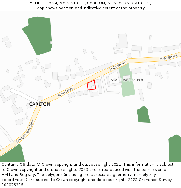 5, FIELD FARM, MAIN STREET, CARLTON, NUNEATON, CV13 0BQ: Location map and indicative extent of plot