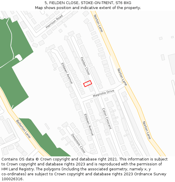 5, FIELDEN CLOSE, STOKE-ON-TRENT, ST6 8XG: Location map and indicative extent of plot