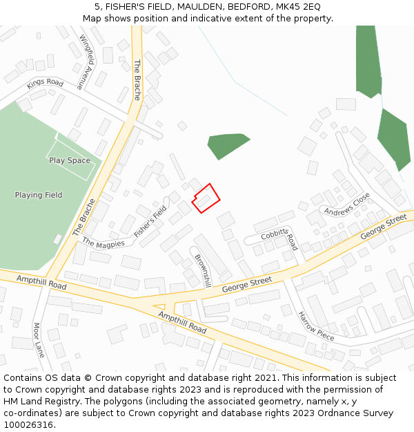 5, FISHER'S FIELD, MAULDEN, BEDFORD, MK45 2EQ: Location map and indicative extent of plot