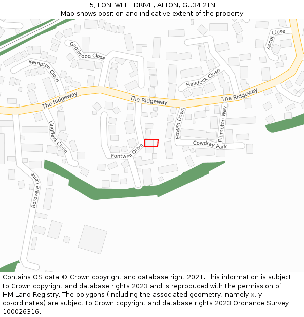 5, FONTWELL DRIVE, ALTON, GU34 2TN: Location map and indicative extent of plot