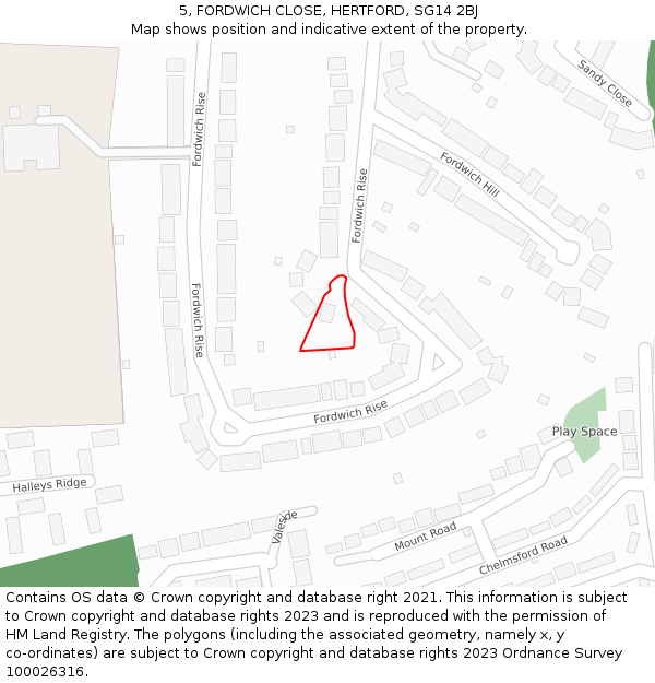 5, FORDWICH CLOSE, HERTFORD, SG14 2BJ: Location map and indicative extent of plot