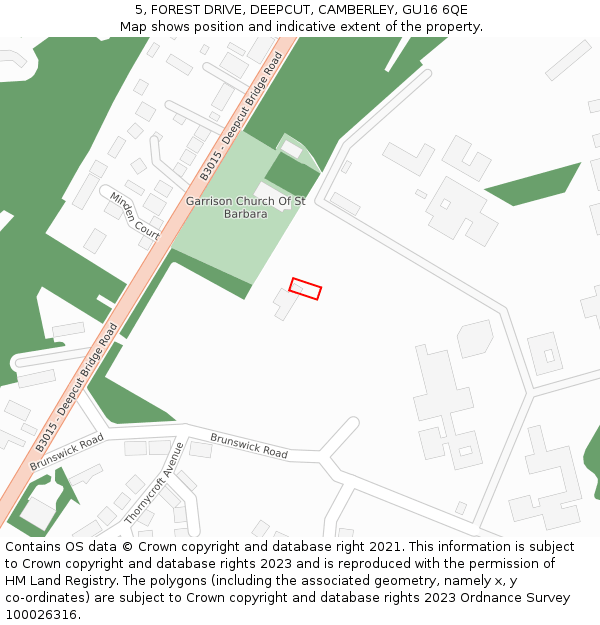 5, FOREST DRIVE, DEEPCUT, CAMBERLEY, GU16 6QE: Location map and indicative extent of plot