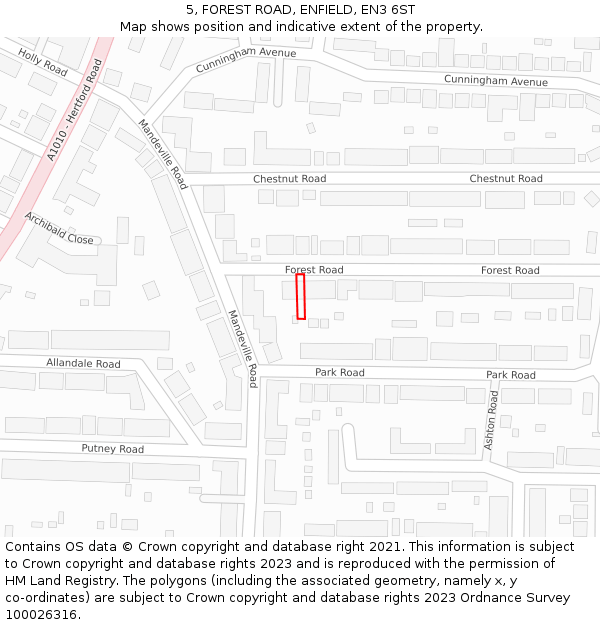 5, FOREST ROAD, ENFIELD, EN3 6ST: Location map and indicative extent of plot