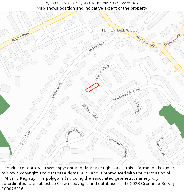 5, FORTON CLOSE, WOLVERHAMPTON, WV6 8AY: Location map and indicative extent of plot