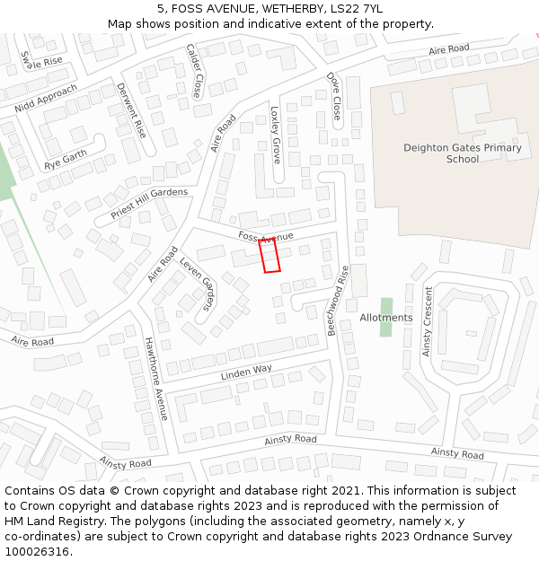 5, FOSS AVENUE, WETHERBY, LS22 7YL: Location map and indicative extent of plot