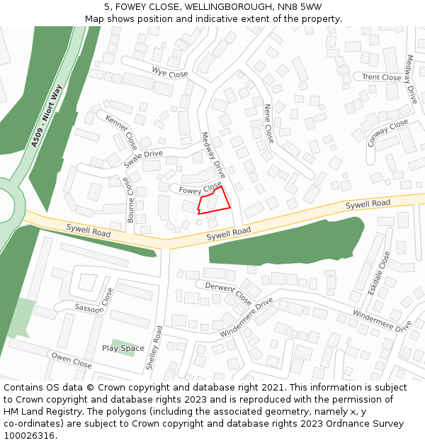 5, FOWEY CLOSE, WELLINGBOROUGH, NN8 5WW: Location map and indicative extent of plot