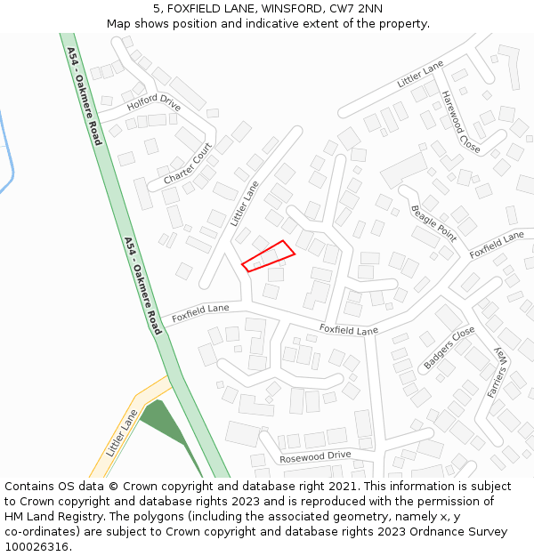 5, FOXFIELD LANE, WINSFORD, CW7 2NN: Location map and indicative extent of plot