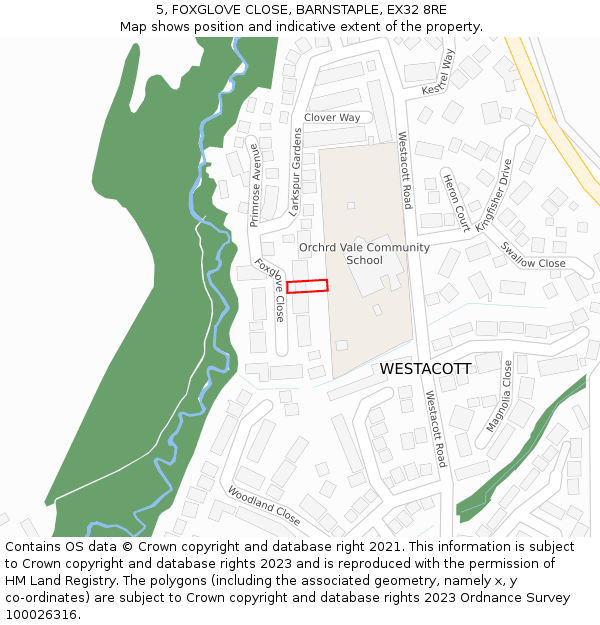 5, FOXGLOVE CLOSE, BARNSTAPLE, EX32 8RE: Location map and indicative extent of plot