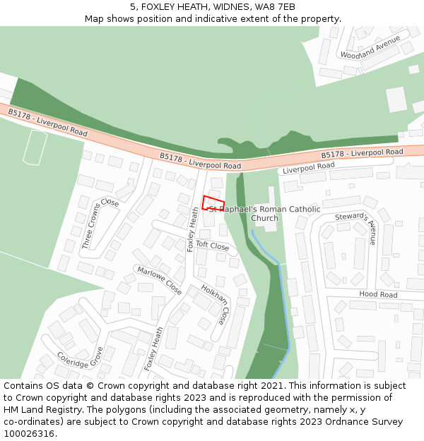 5, FOXLEY HEATH, WIDNES, WA8 7EB: Location map and indicative extent of plot