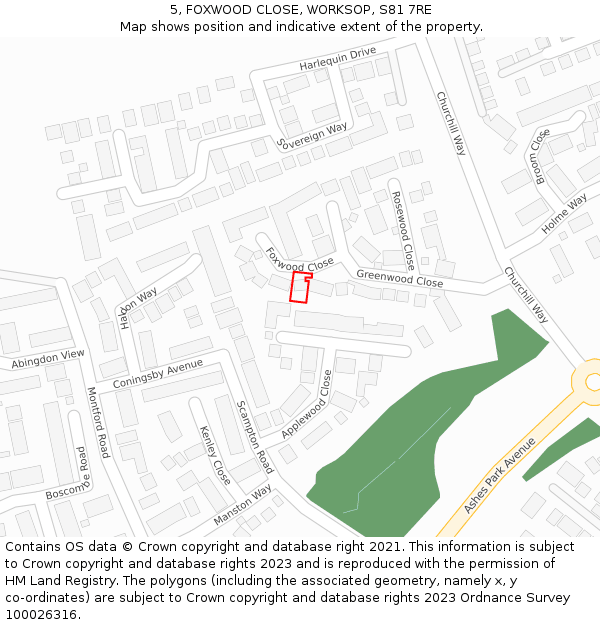 5, FOXWOOD CLOSE, WORKSOP, S81 7RE: Location map and indicative extent of plot