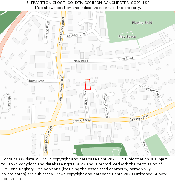 5, FRAMPTON CLOSE, COLDEN COMMON, WINCHESTER, SO21 1SF: Location map and indicative extent of plot