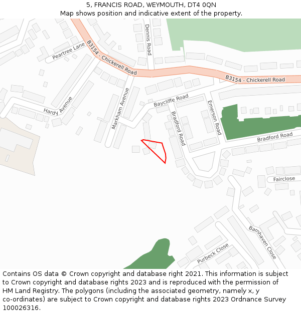 5, FRANCIS ROAD, WEYMOUTH, DT4 0QN: Location map and indicative extent of plot