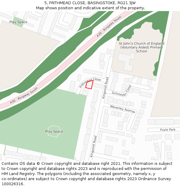 5, FRITHMEAD CLOSE, BASINGSTOKE, RG21 3JW: Location map and indicative extent of plot