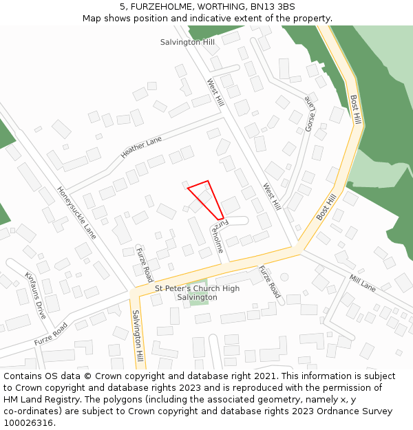 5, FURZEHOLME, WORTHING, BN13 3BS: Location map and indicative extent of plot