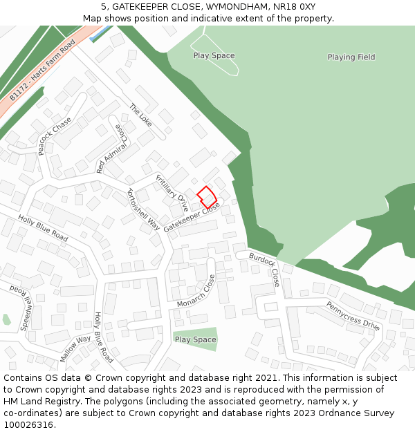 5, GATEKEEPER CLOSE, WYMONDHAM, NR18 0XY: Location map and indicative extent of plot