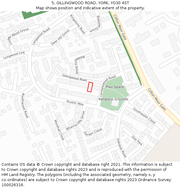 5, GILLINGWOOD ROAD, YORK, YO30 4ST: Location map and indicative extent of plot