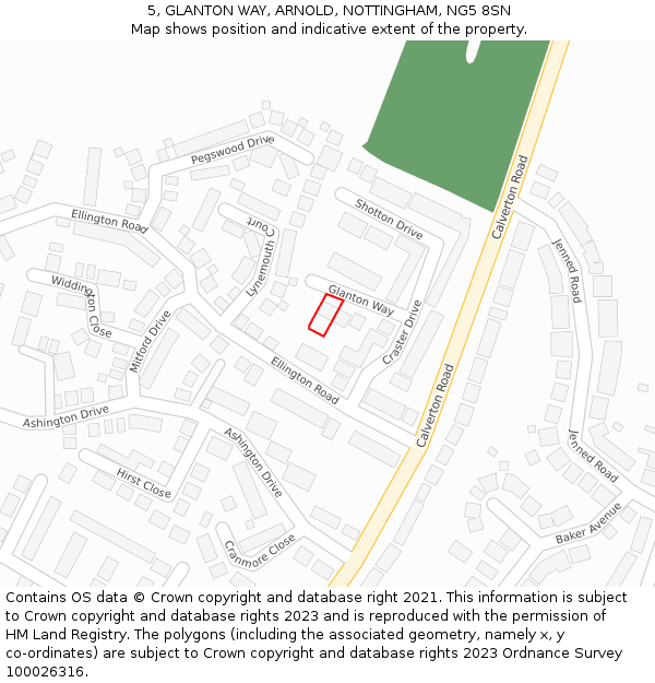 5, GLANTON WAY, ARNOLD, NOTTINGHAM, NG5 8SN: Location map and indicative extent of plot