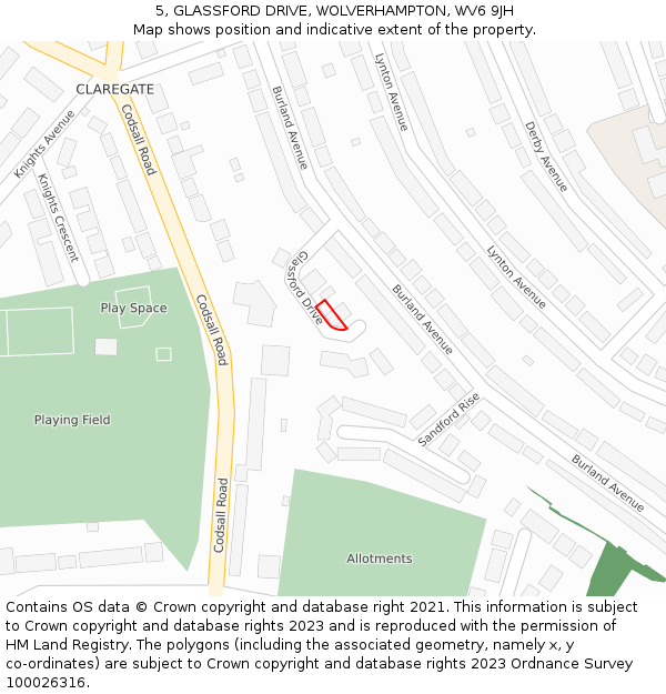 5, GLASSFORD DRIVE, WOLVERHAMPTON, WV6 9JH: Location map and indicative extent of plot