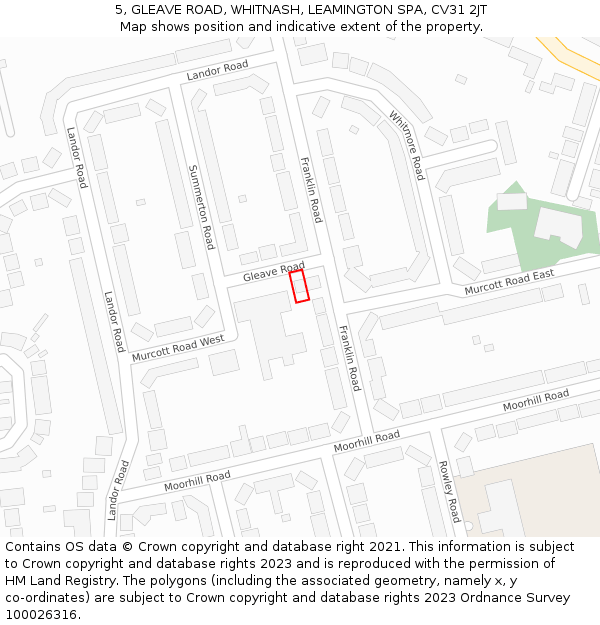 5, GLEAVE ROAD, WHITNASH, LEAMINGTON SPA, CV31 2JT: Location map and indicative extent of plot