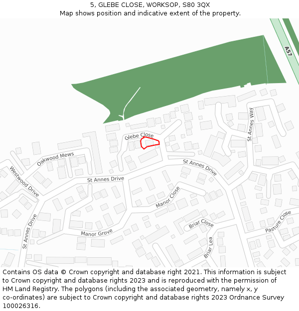 5, GLEBE CLOSE, WORKSOP, S80 3QX: Location map and indicative extent of plot