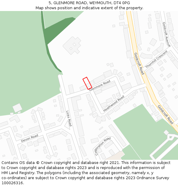 5, GLENMORE ROAD, WEYMOUTH, DT4 0PG: Location map and indicative extent of plot
