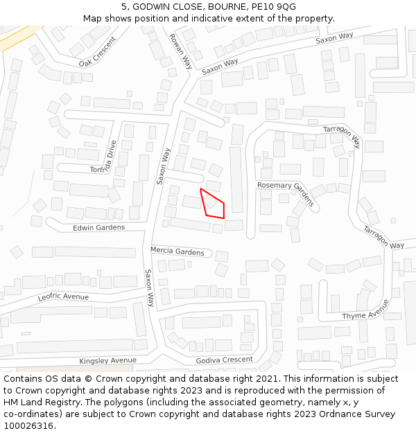 5, GODWIN CLOSE, BOURNE, PE10 9QG: Location map and indicative extent of plot