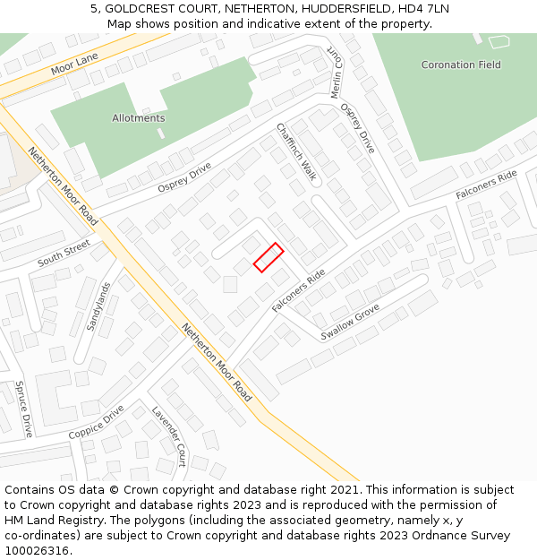 5, GOLDCREST COURT, NETHERTON, HUDDERSFIELD, HD4 7LN: Location map and indicative extent of plot