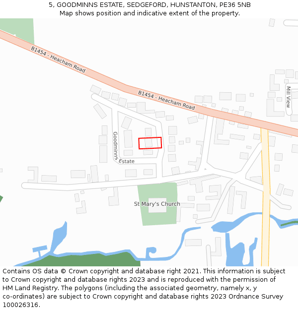 5, GOODMINNS ESTATE, SEDGEFORD, HUNSTANTON, PE36 5NB: Location map and indicative extent of plot