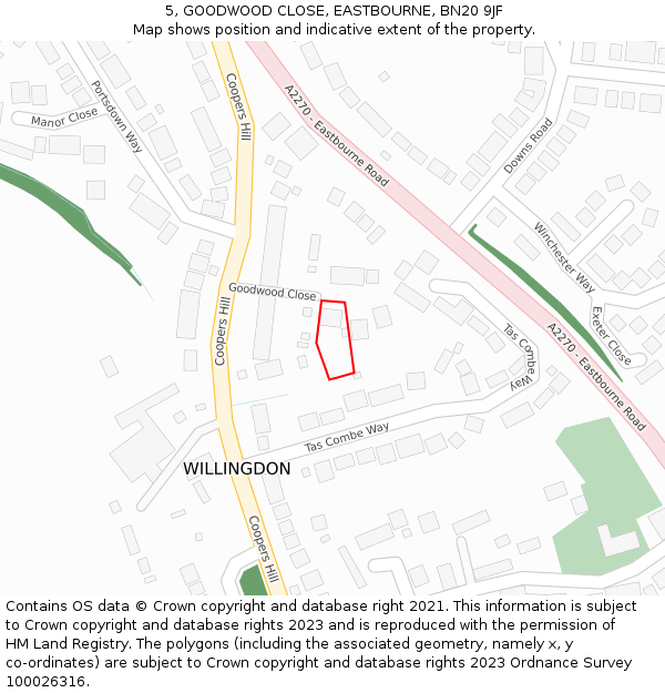 5, GOODWOOD CLOSE, EASTBOURNE, BN20 9JF: Location map and indicative extent of plot