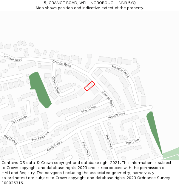 5, GRANGE ROAD, WELLINGBOROUGH, NN9 5YQ: Location map and indicative extent of plot